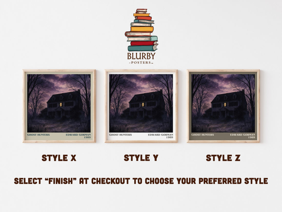 Ghost hunters literary print in frame leaning in hallway – horror wall art (mockup)
