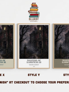Masters of Darkness III book cover print in frame leaning in hallway – horror wall art