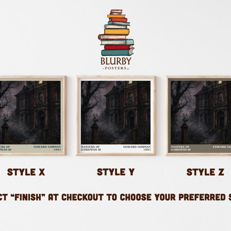Masters of Darkness III literary print in frame leaning in hallway – horror wall art