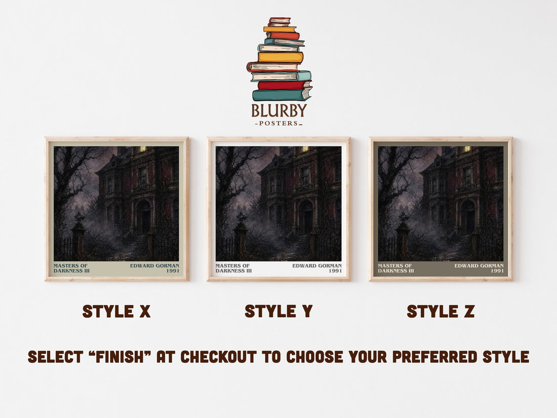 Masters of Darkness III literary print in frame leaning in hallway – horror wall art (mockup)