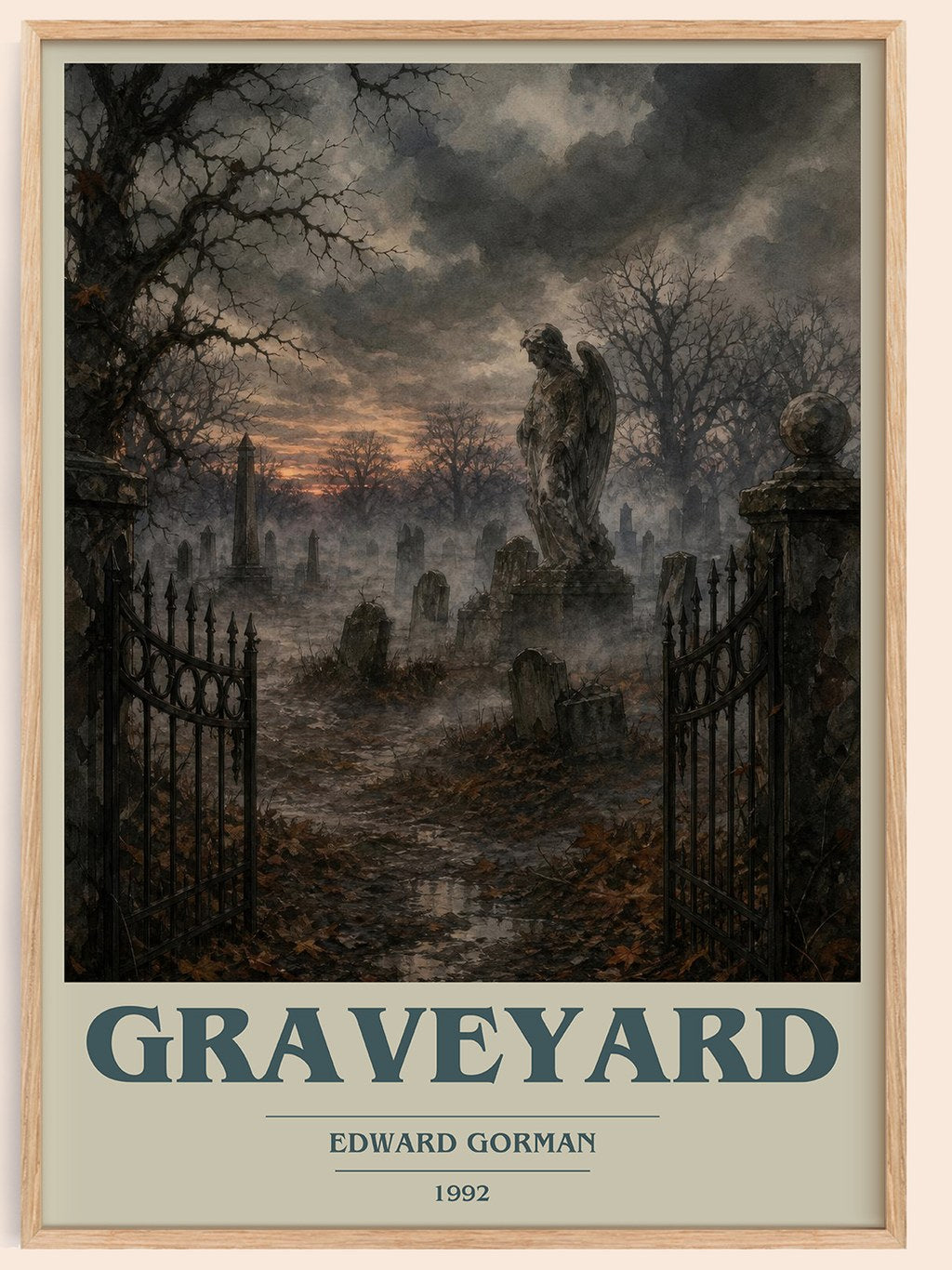 Graveyard book cover book poster by Edward Gorman – framed literary art print