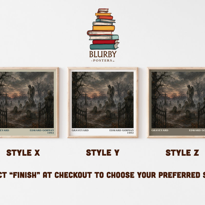 Graveyard literary print in frame leaning in hallway – crime wall art