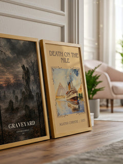 Graveyard watercolour print framed by window – literary home decor