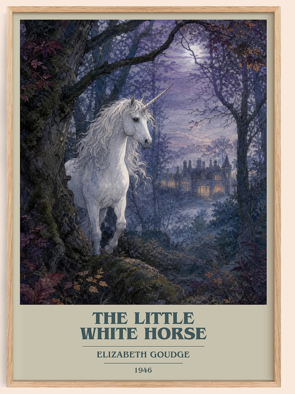 The Little White Horse book cover book poster by Elizabeth Goudge – framed literary art print
