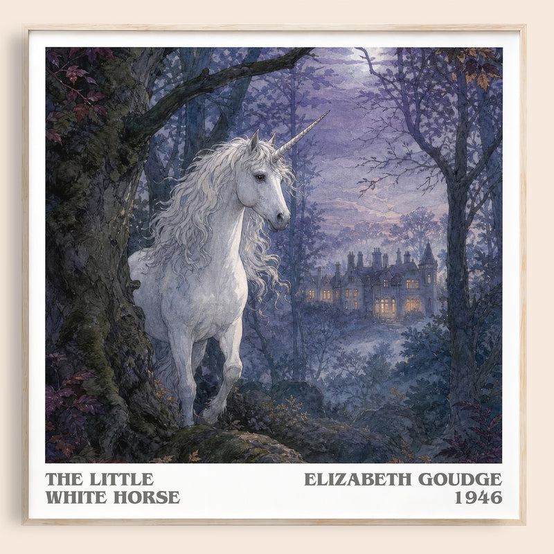 The Little White Horse literary book poster by Elizabeth Goudge – framed literary art print