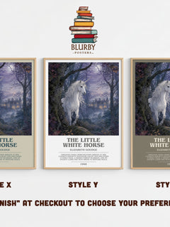 The Little White Horse bookish print in frame leaning in hallway – childrens wall art