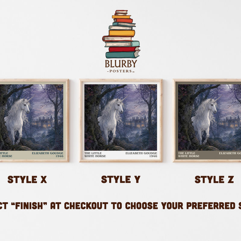 The Little White Horse literary print in frame leaning in hallway – childrens wall art