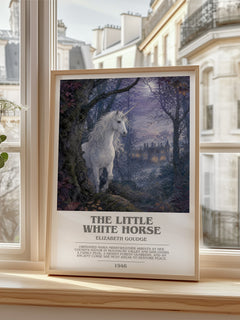 The Little White Horse bookish poster colour and style options – Elizabeth Goudge book art