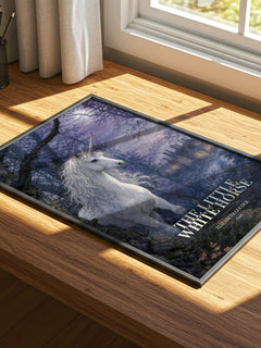 The Little White Horse watercolour book poster framed on wall – childrens wall art