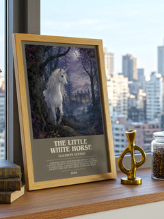 The Little White Horse bookish print framed by window – literary home decor