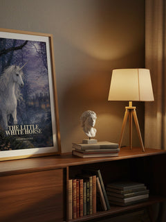 The Little White Horse watercolour print on bookshelf – Elizabeth Goudge fan gift