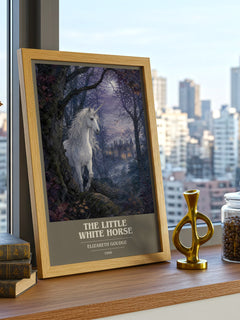 The Little White Horse book cover print framed by window – literary home decor
