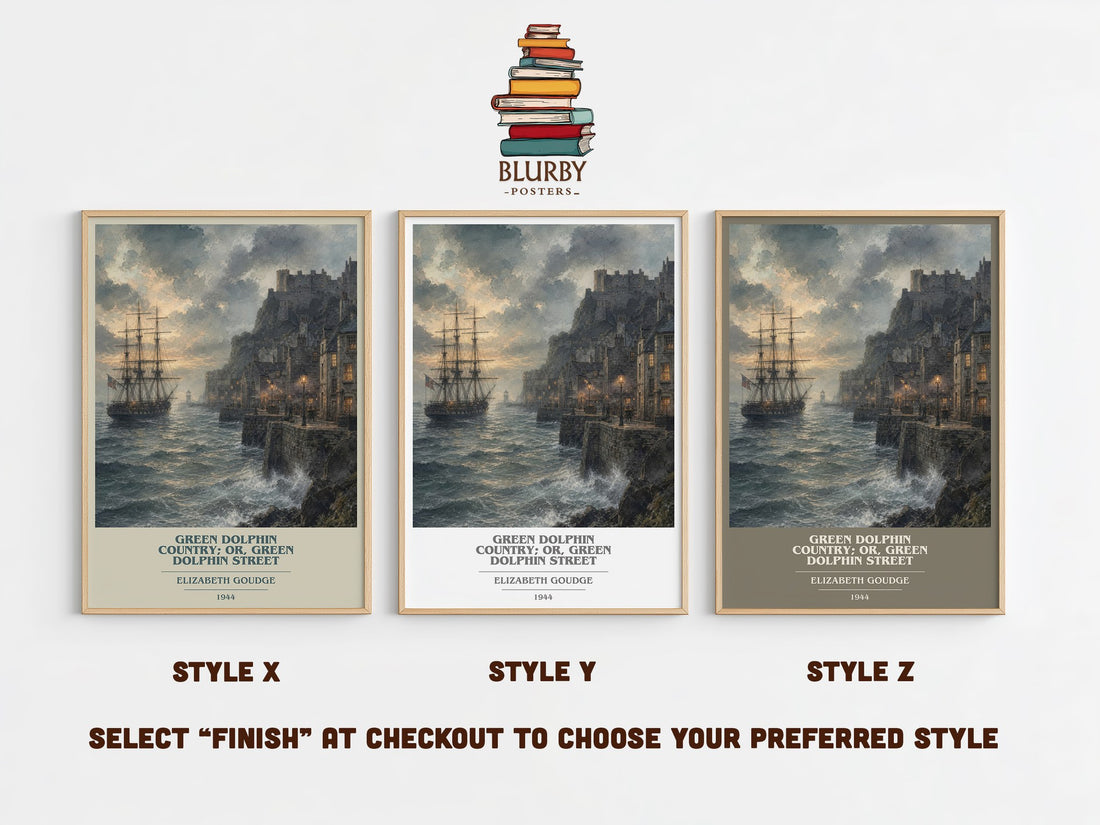 Green Dolphin Country; or, Green Dolphin Street book cover print in frame leaning in hallway – historical fiction wall art (mockup)