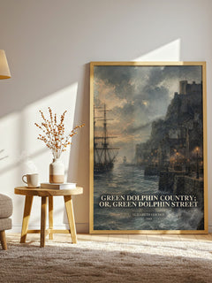 Green Dolphin Country; or, Green Dolphin Street watercolour print in frame leaning in hallway – historical fiction wall art