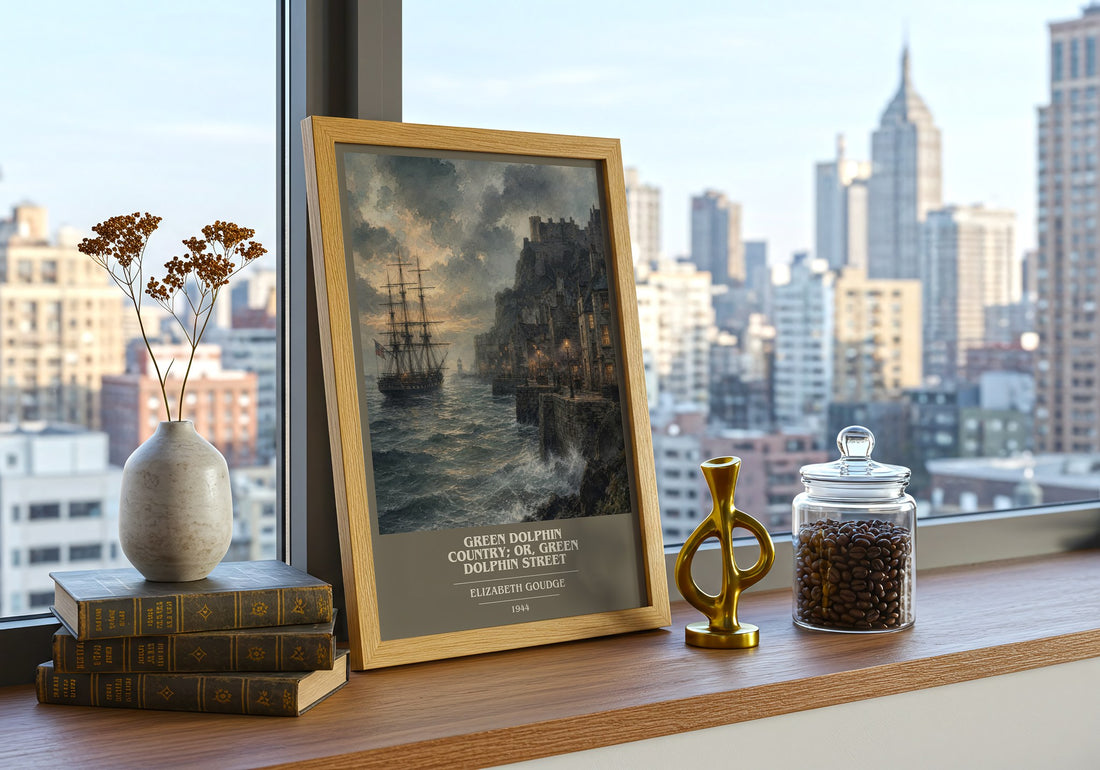 Green Dolphin Country; or, Green Dolphin Street book cover print framed by window – literary home decor