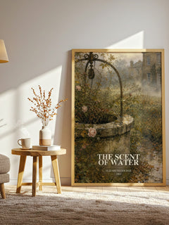 The Scent of Water watercolour print in frame leaning in hallway – literary fiction wall art