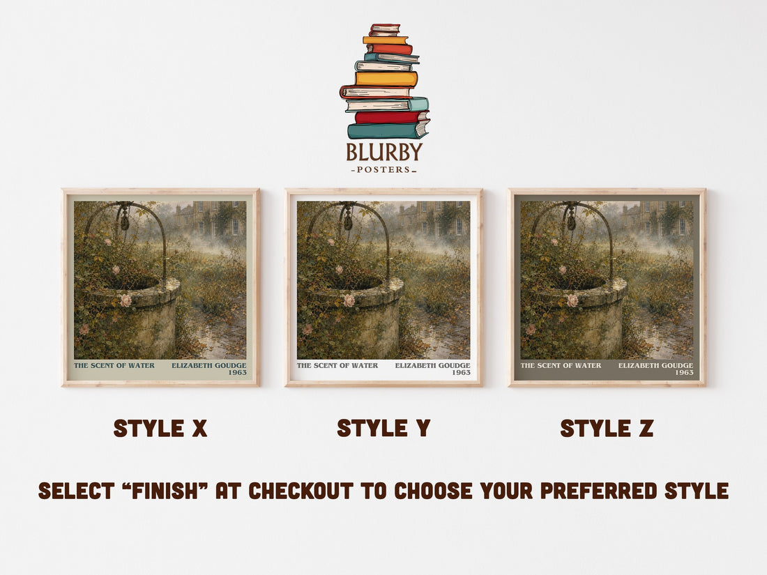 The Scent of Water literary print in frame leaning in hallway – literary fiction wall art (mockup)
