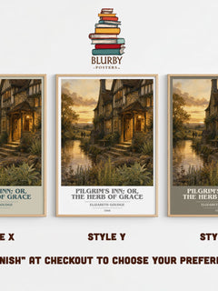 Pilgrim's Inn; or, The Herb of Grace book cover print in frame leaning in hallway – literary fiction wall art