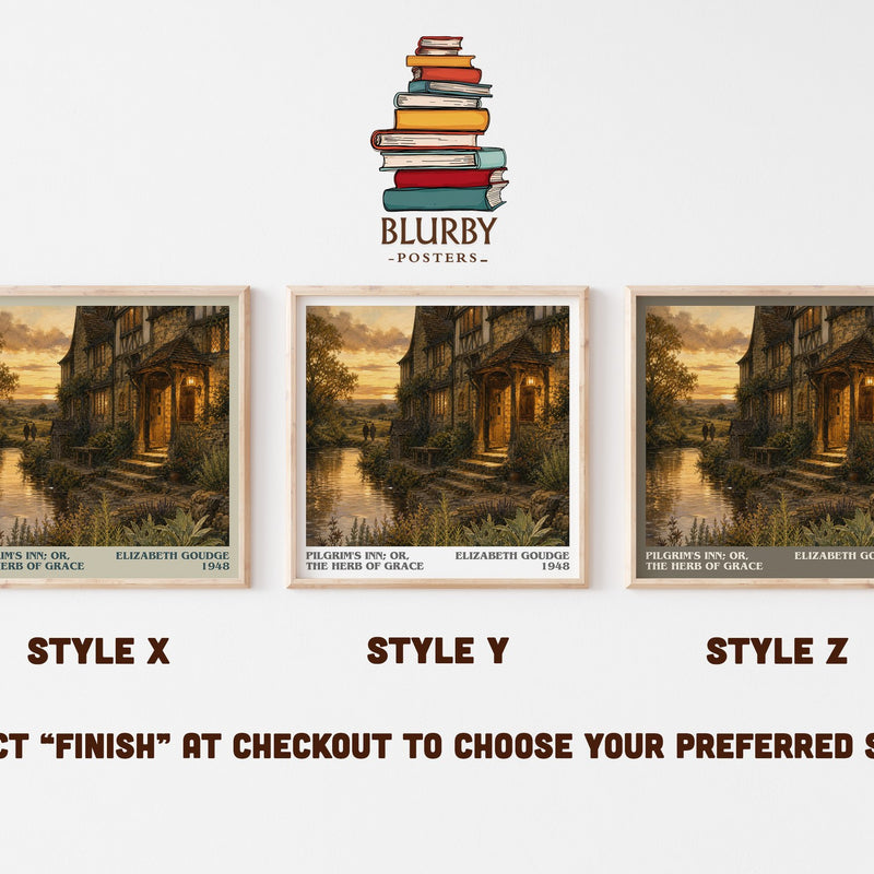 Pilgrim's Inn; or, The Herb of Grace literary print in frame leaning in hallway – literary fiction wall art