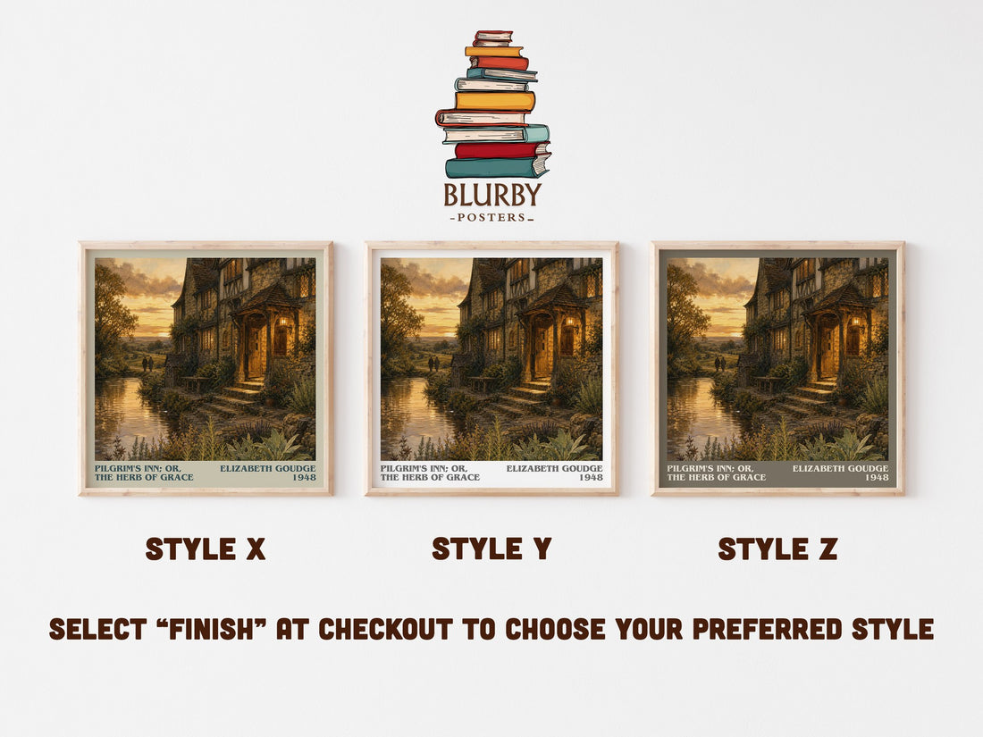 Pilgrim's Inn; or, The Herb of Grace literary print in frame leaning in hallway – literary fiction wall art (mockup)