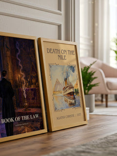 Book of the Law watercolour print framed by window – literary home decor