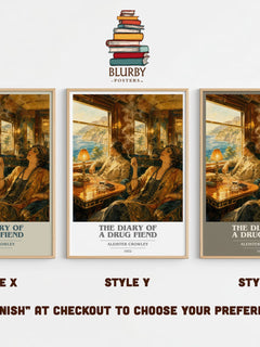 The diary of a drug fiend book cover print in frame leaning in hallway – literary fiction wall art