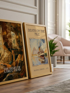 The diary of a drug fiend watercolour print framed by window – literary home decor