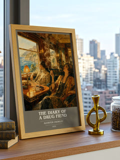 The diary of a drug fiend book cover print framed by window – literary home decor