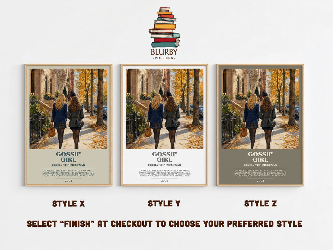 Gossip Girl bookish print in frame leaning in hallway – young adult wall art (mockup)