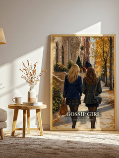 Gossip Girl watercolour print in frame leaning in hallway – young adult wall art
