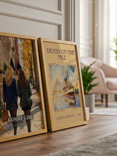 Gossip Girl watercolour print framed by window – literary home decor