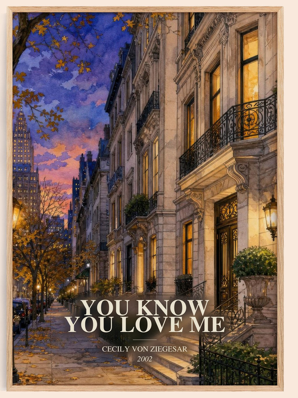 You Know You Love Me watercolour book poster by Cecily von Ziegesar – framed literary art print