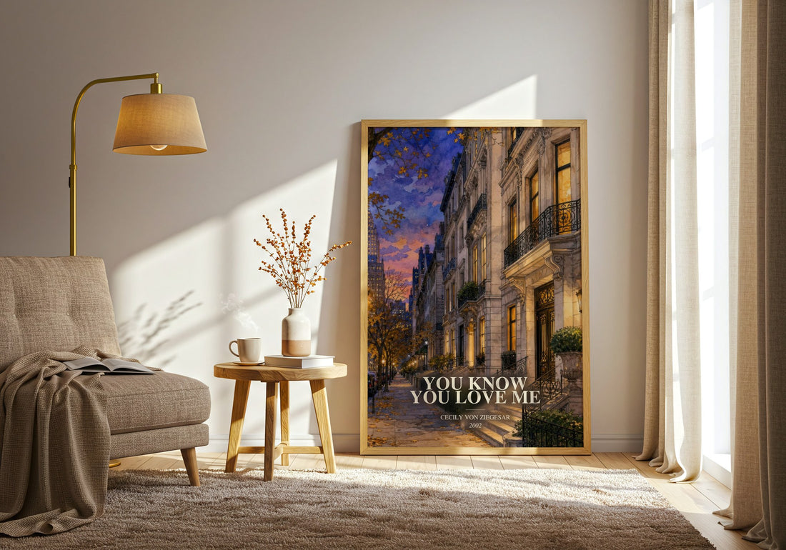 You Know You Love Me watercolour print in frame leaning in hallway – young adult wall art