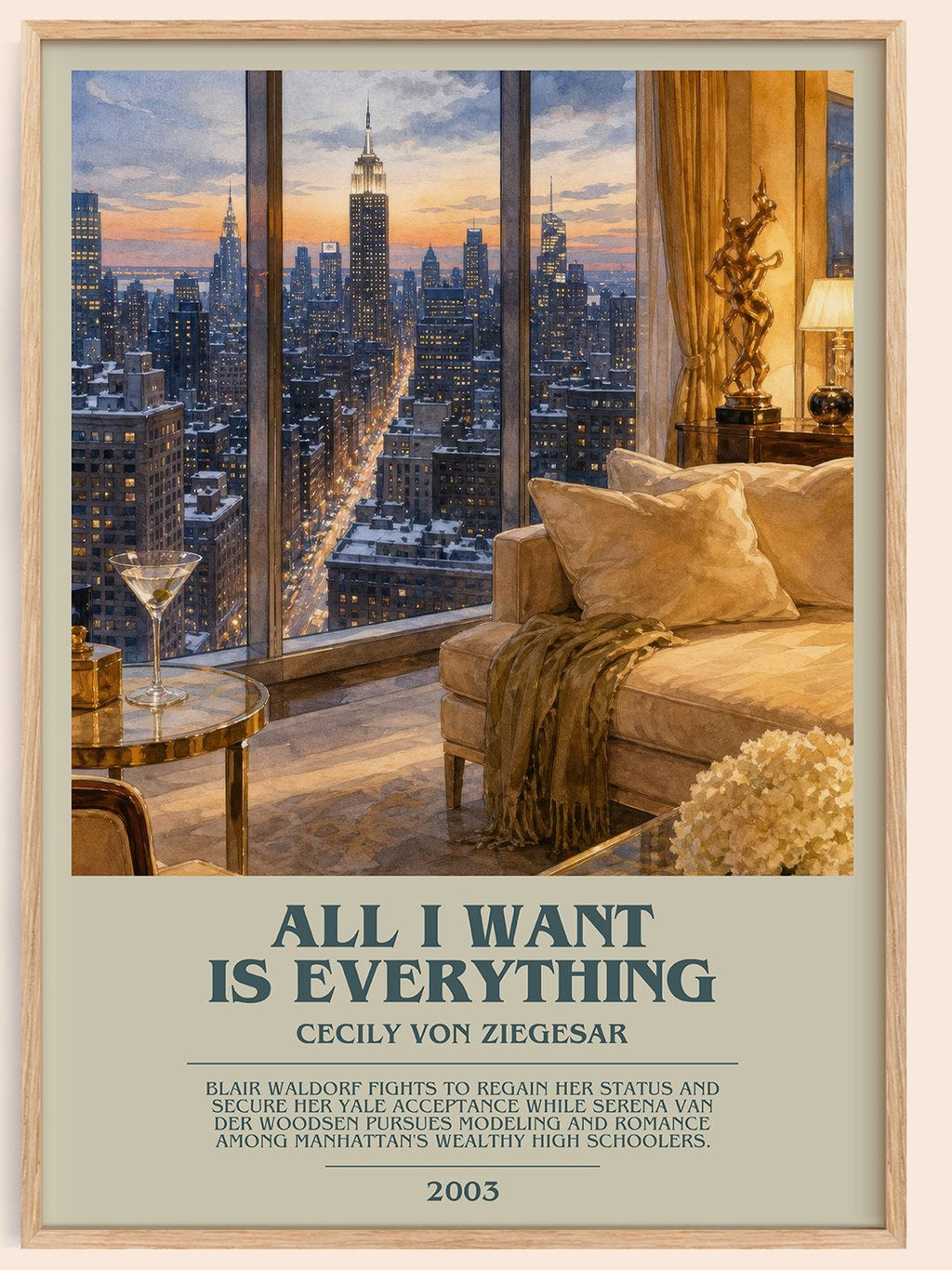 All I Want Is Everything bookish book poster by Cecily von Ziegesar – framed literary art print