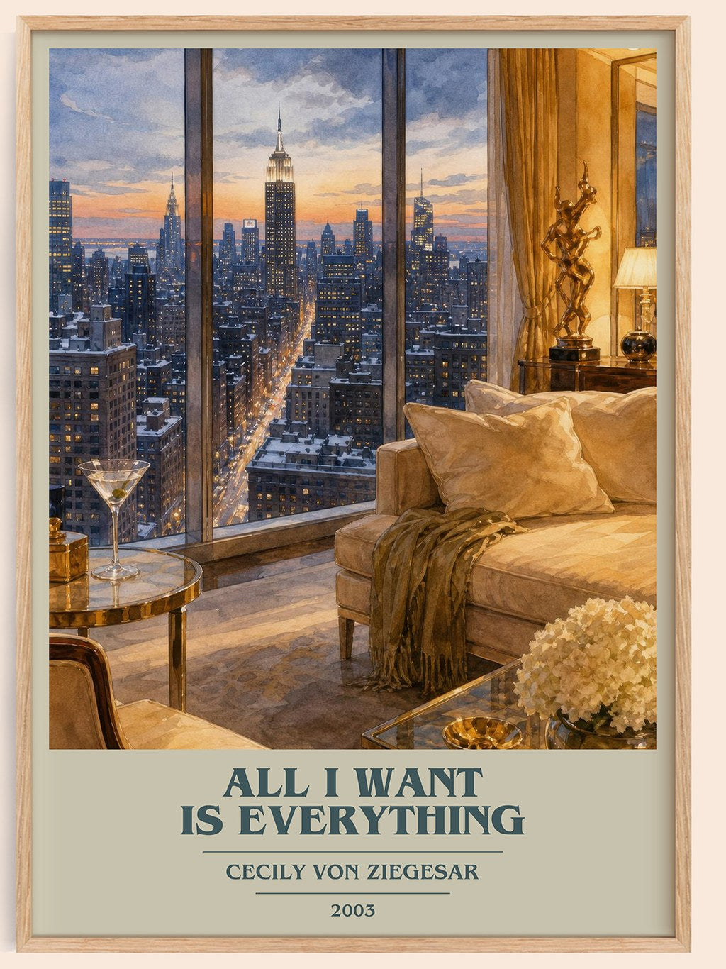 All I Want Is Everything book cover book poster by Cecily von Ziegesar – framed literary art print