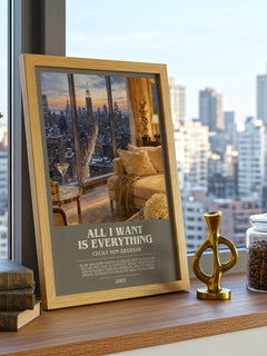 All I Want Is Everything bookish print framed by window – literary home decor