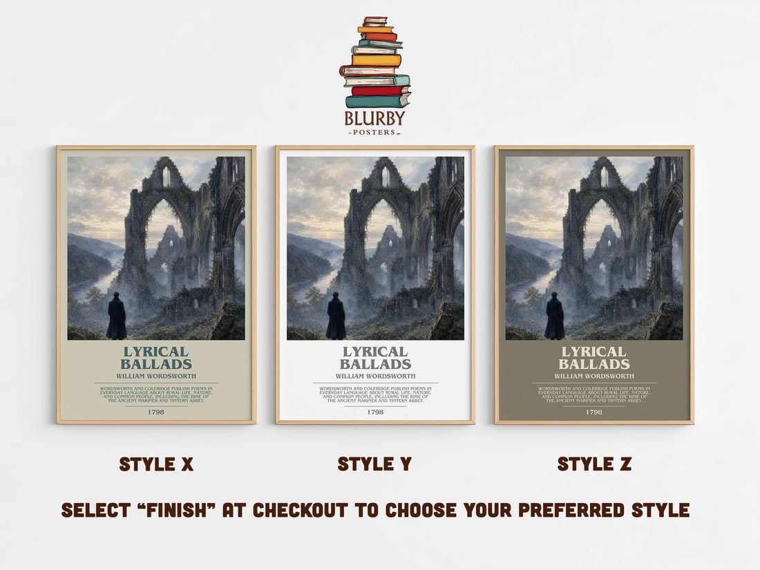 Lyrical Ballads bookish print in frame leaning in hallway – poetry wall art (mockup)