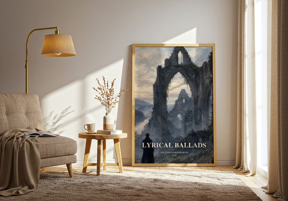 Lyrical Ballads watercolour print in frame leaning in hallway – poetry wall art