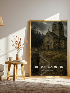 Doomsday book watercolour print in frame leaning in hallway – sci fi wall art