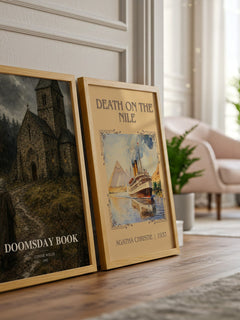 Doomsday book watercolour print framed by window – literary home decor