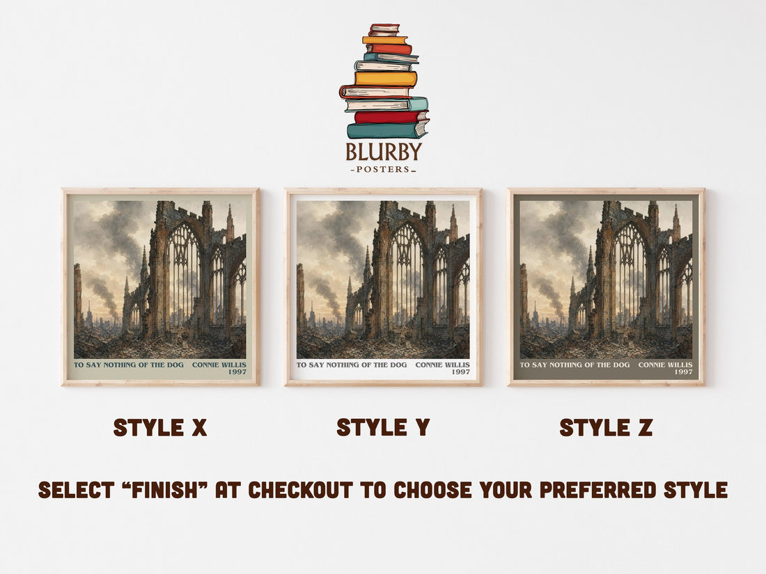 To Say Nothing of the Dog literary print in frame leaning in hallway – sci fi wall art (mockup)