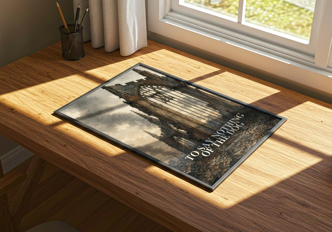 To Say Nothing of the Dog watercolour book poster framed on wall – sci fi wall art
