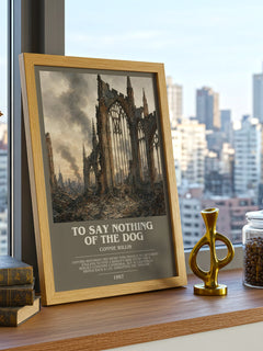 To Say Nothing of the Dog bookish print framed by window – literary home decor