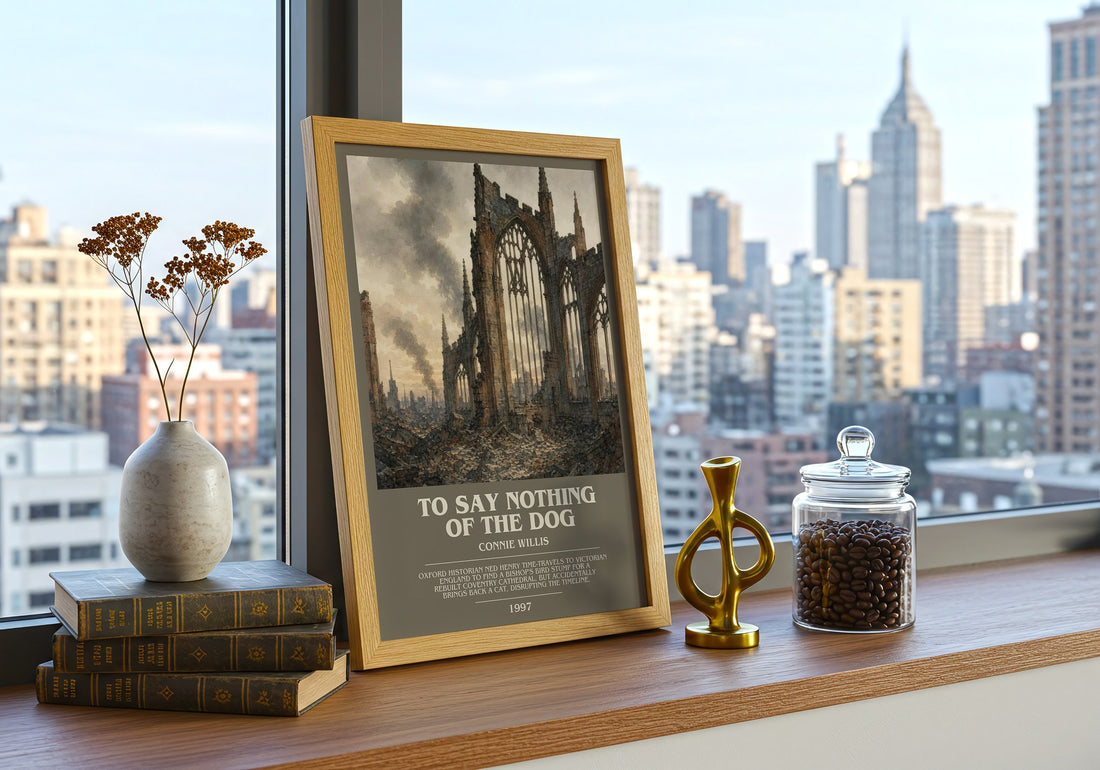 To Say Nothing of the Dog bookish print framed by window – literary home decor