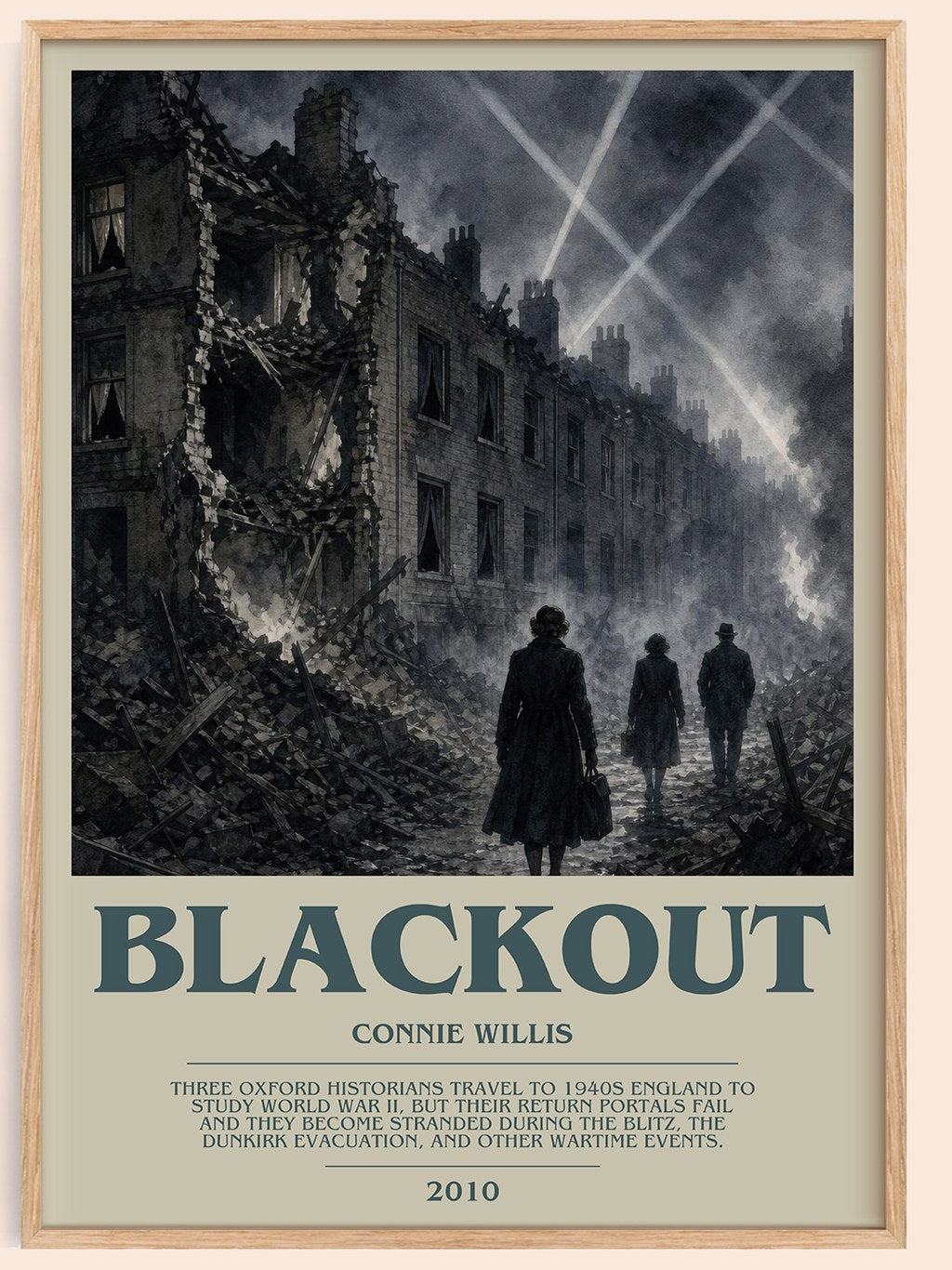 Blackout bookish book poster by Connie Willis – framed literary art print