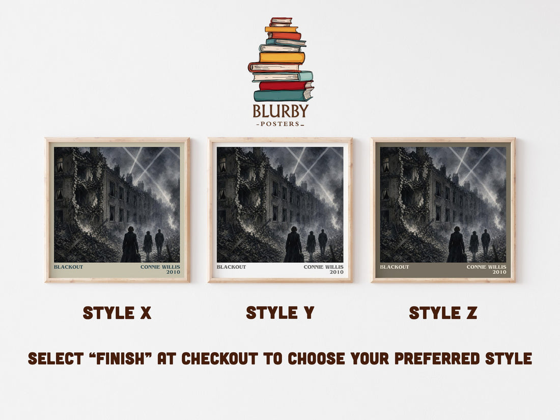Blackout literary print in frame leaning in hallway – sci fi wall art (mockup)