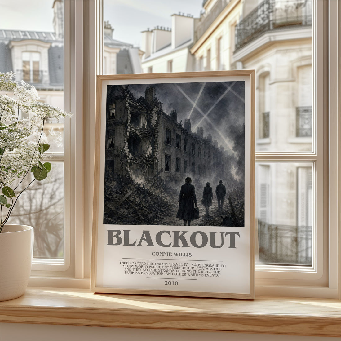 Blackout bookish poster colour and style options – Connie Willis book art
