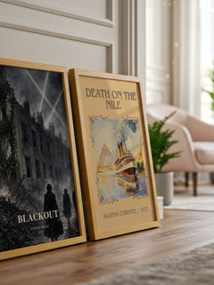Blackout watercolour print framed by window – literary home decor