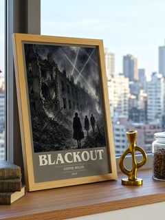 Blackout book cover print framed by window – literary home decor