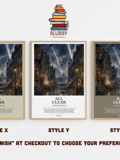 All Clear bookish print in frame leaning in hallway – sci fi wall art